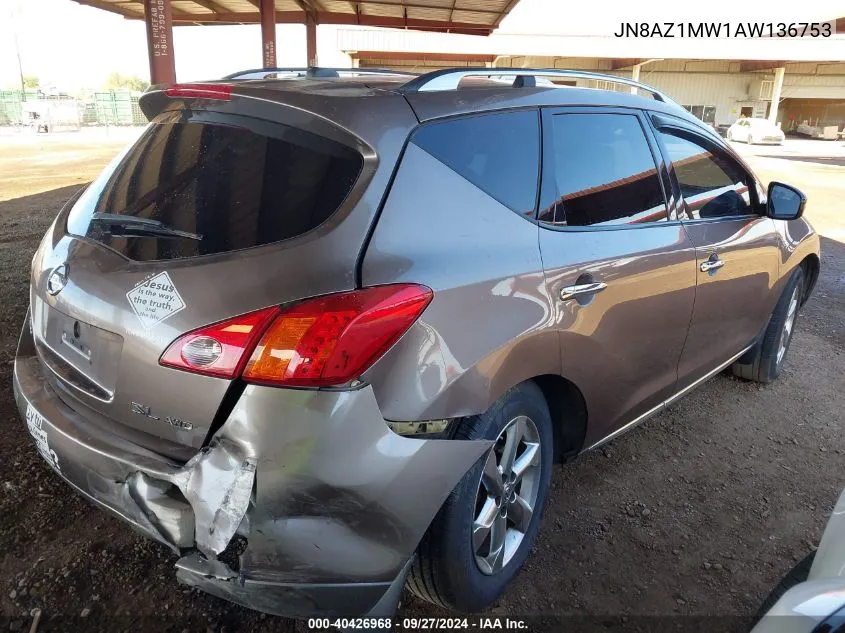 2010 Nissan Murano Sl VIN: JN8AZ1MW1AW136753 Lot: 40426968