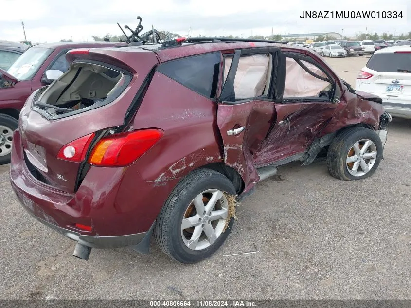 2010 Nissan Murano Sl VIN: JN8AZ1MU0AW010334 Lot: 40806664