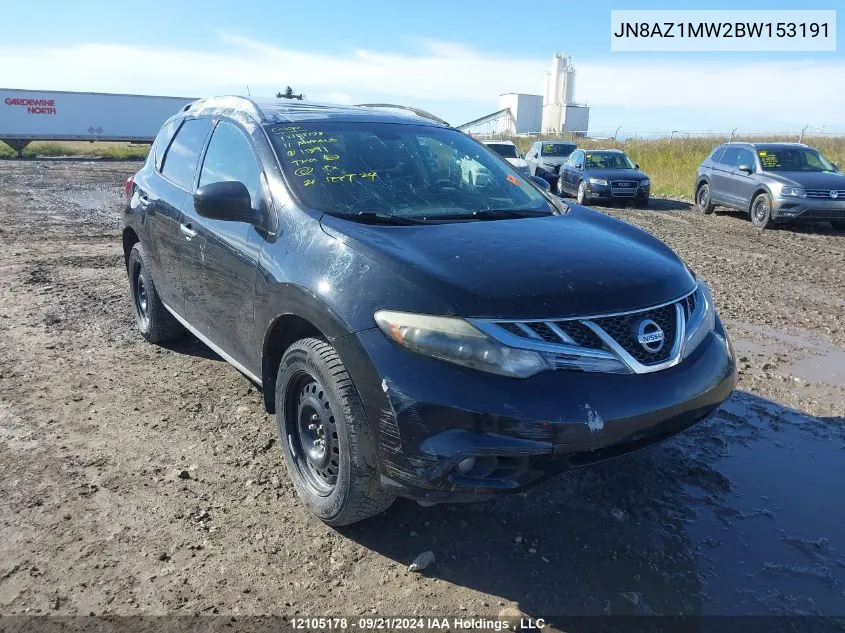 2011 Nissan Murano Sl VIN: JN8AZ1MW2BW153191 Lot: 12105178