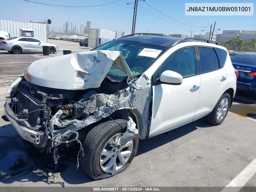 2011 Nissan Murano Sl VIN: JN8AZ1MU0BW051001 Lot: 40099977