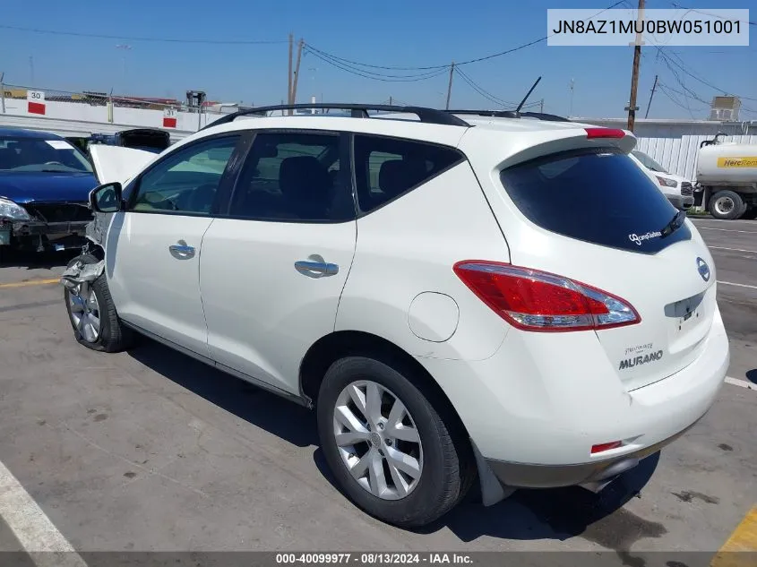 2011 Nissan Murano Sl VIN: JN8AZ1MU0BW051001 Lot: 40099977