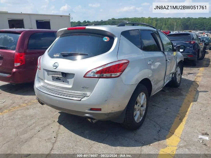 2011 Nissan Murano Sv VIN: JN8AZ1MU2BW051761 Lot: 40178687