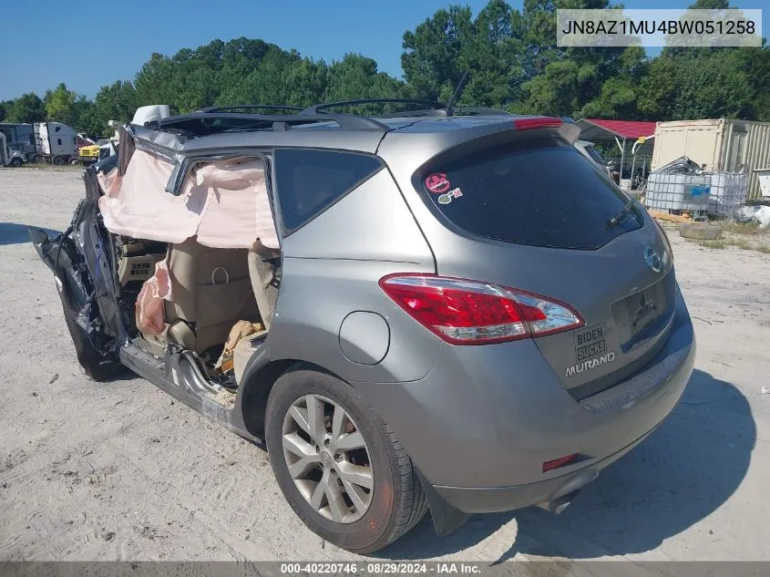 2011 Nissan Murano Sv VIN: JN8AZ1MU4BW051258 Lot: 40220746