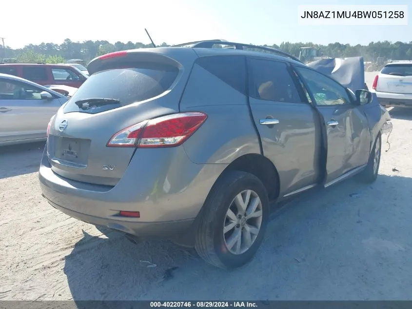 2011 Nissan Murano Sv VIN: JN8AZ1MU4BW051258 Lot: 40220746