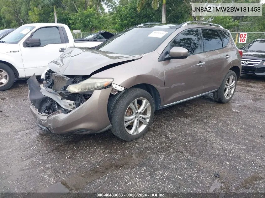 2011 Nissan Murano S/Sl/Le VIN: JN8AZ1MW2BW181458 Lot: 40433653