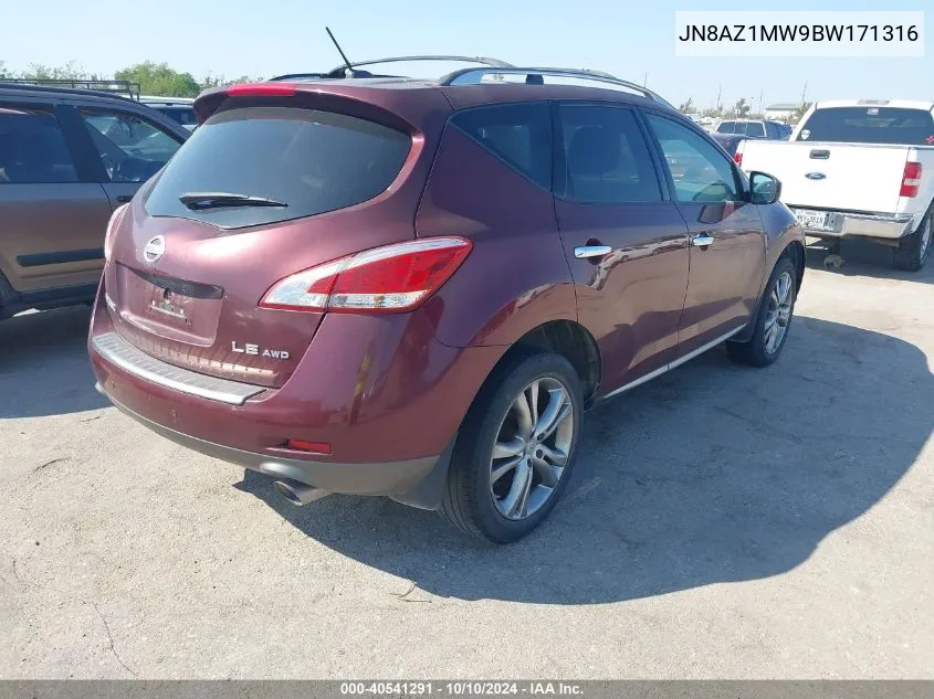 2011 Nissan Murano Le VIN: JN8AZ1MW9BW171316 Lot: 40541291