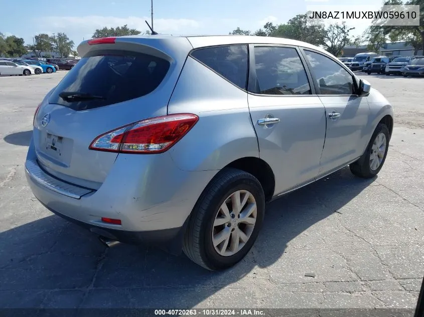 2011 Nissan Murano S VIN: JN8AZ1MUXBW059610 Lot: 40720263