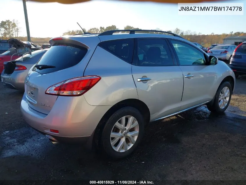 2011 Nissan Murano Sv VIN: JN8AZ1MW7BW174778 Lot: 40815929