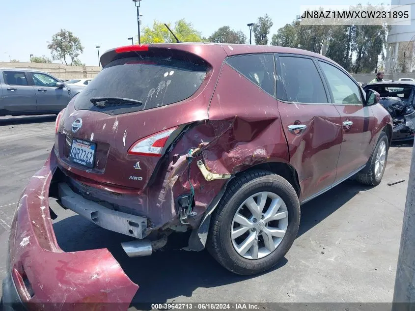 2012 Nissan Murano S VIN: JN8AZ1MWXCW231895 Lot: 39642713