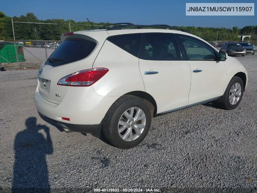 2012 Nissan Murano Sl VIN: JN8AZ1MU5CW115907 Lot: 40139883