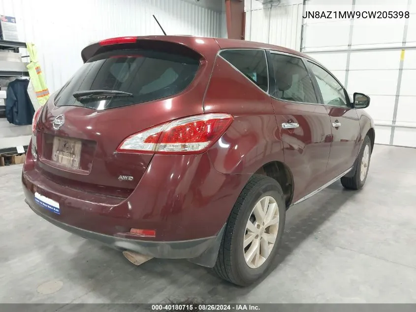 2012 Nissan Murano S VIN: JN8AZ1MW9CW205398 Lot: 40180715