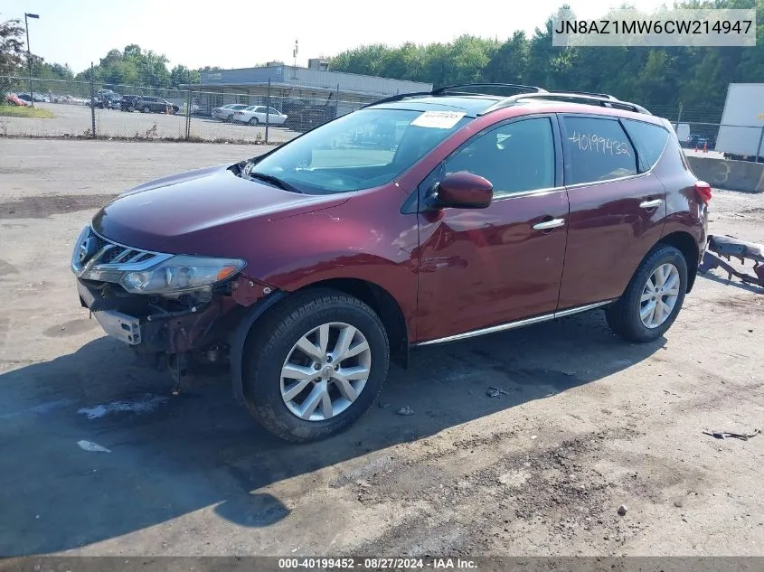 2012 Nissan Murano Sv VIN: JN8AZ1MW6CW214947 Lot: 40199452