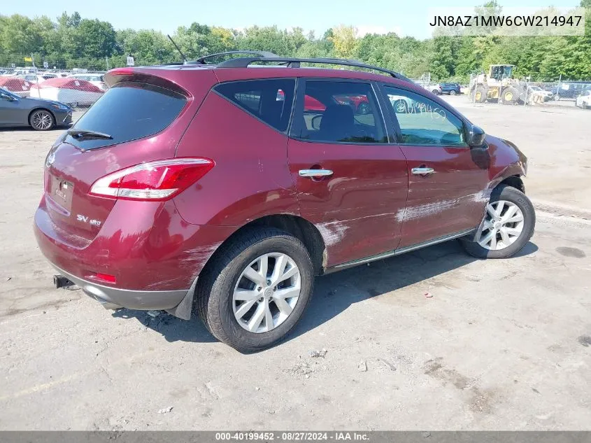 2012 Nissan Murano Sv VIN: JN8AZ1MW6CW214947 Lot: 40199452