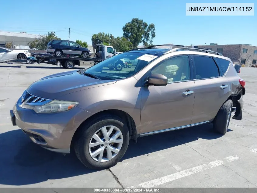 2012 Nissan Murano S/Sl/Le VIN: JN8AZ1MU6CW114152 Lot: 40335884