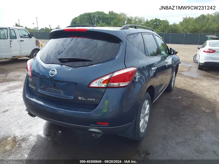 2012 Nissan Murano Sl VIN: JN8AZ1MW9CW231242 Lot: 40365640