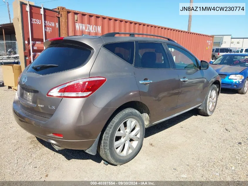 2012 Nissan Murano Sl VIN: JN8AZ1MW4CW230774 Lot: 40397554