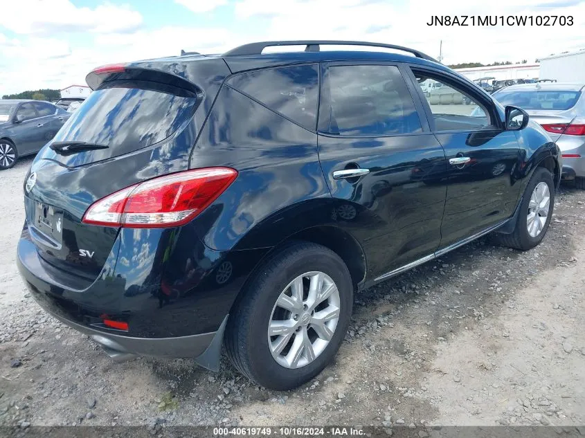 2012 Nissan Murano Sv VIN: JN8AZ1MU1CW102703 Lot: 40619749