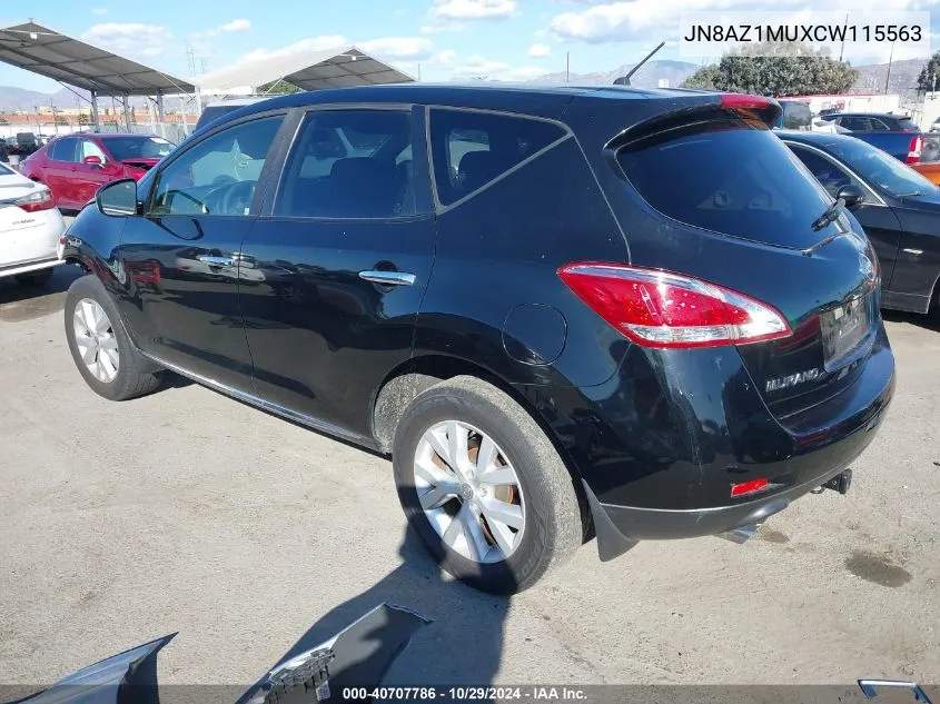 2012 Nissan Murano S VIN: JN8AZ1MUXCW115563 Lot: 40707786