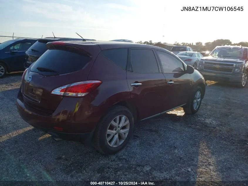 2012 Nissan Murano S VIN: JN8AZ1MU7CW106545 Lot: 40710427