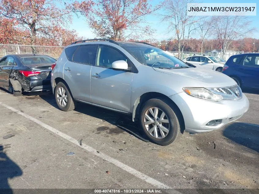 2012 Nissan Murano Sl VIN: JN8AZ1MW3CW231947 Lot: 40747816