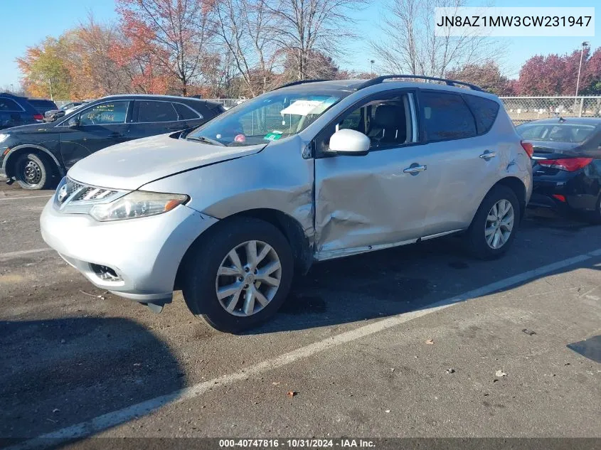 2012 Nissan Murano Sl VIN: JN8AZ1MW3CW231947 Lot: 40747816