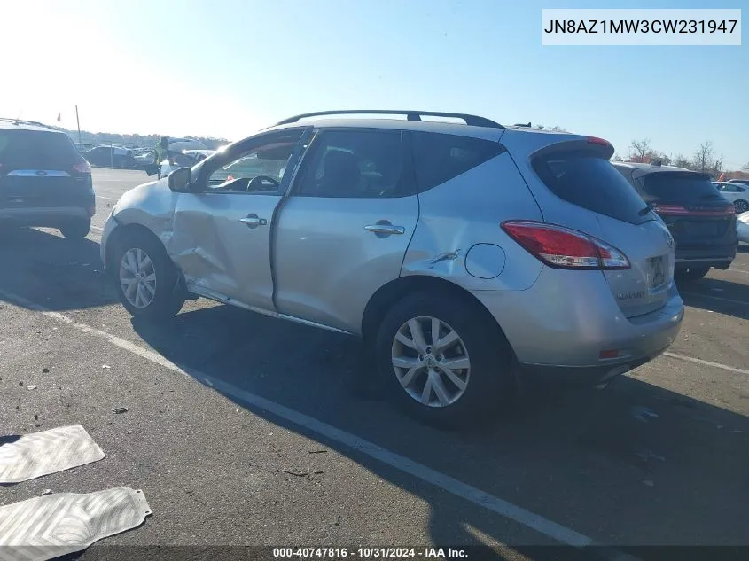 2012 Nissan Murano Sl VIN: JN8AZ1MW3CW231947 Lot: 40747816