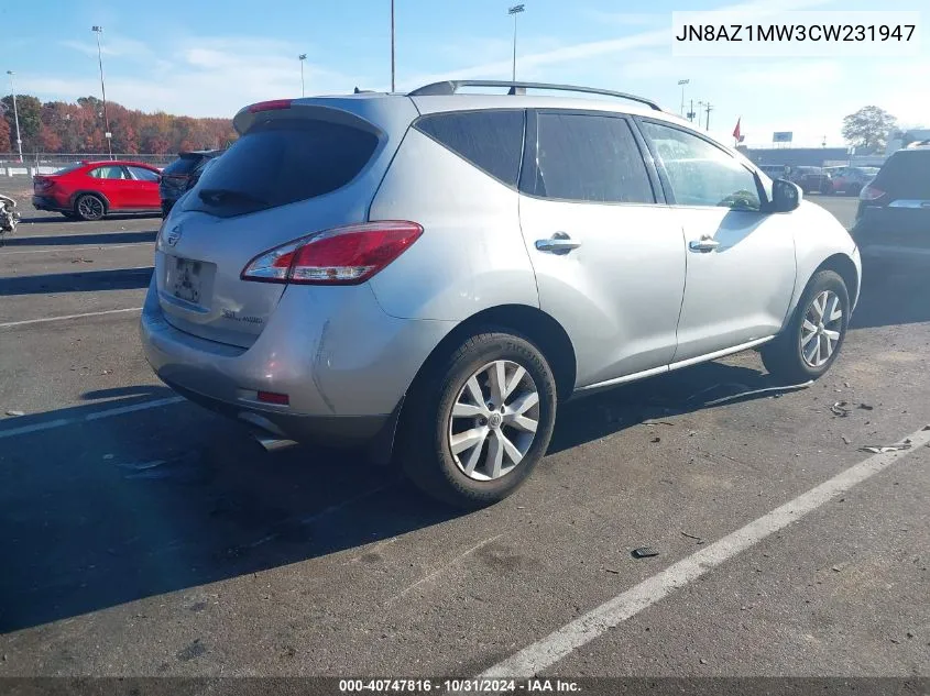 2012 Nissan Murano Sl VIN: JN8AZ1MW3CW231947 Lot: 40747816