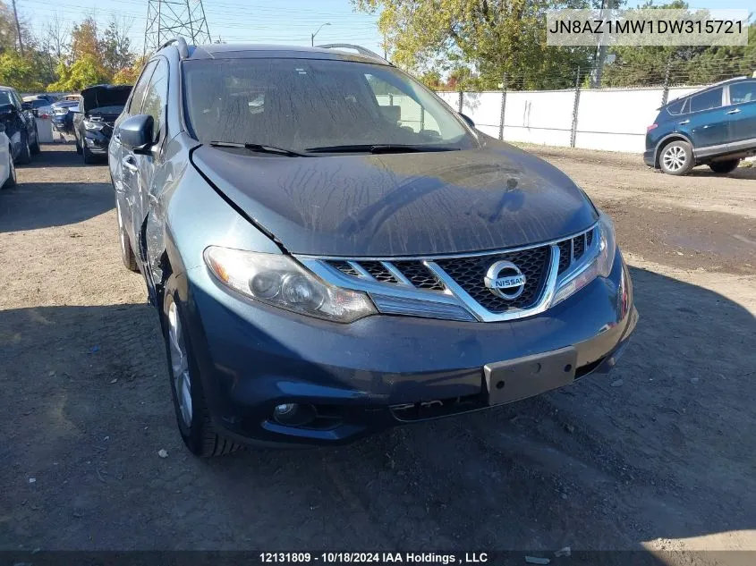 2013 Nissan Murano S/Sl/Le VIN: JN8AZ1MW1DW315721 Lot: 12131809