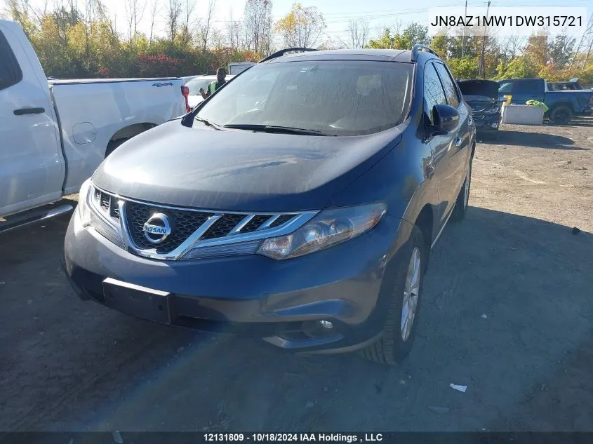 2013 Nissan Murano S/Sl/Le VIN: JN8AZ1MW1DW315721 Lot: 12131809