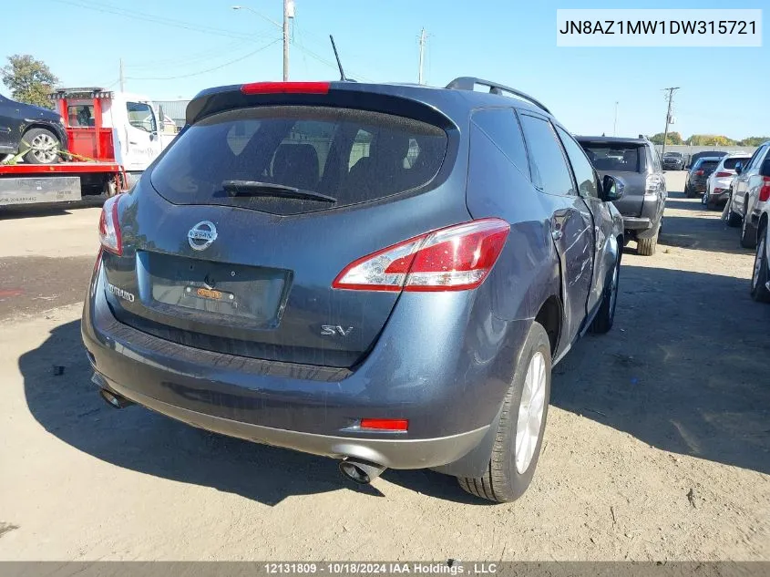 2013 Nissan Murano S/Sl/Le VIN: JN8AZ1MW1DW315721 Lot: 12131809