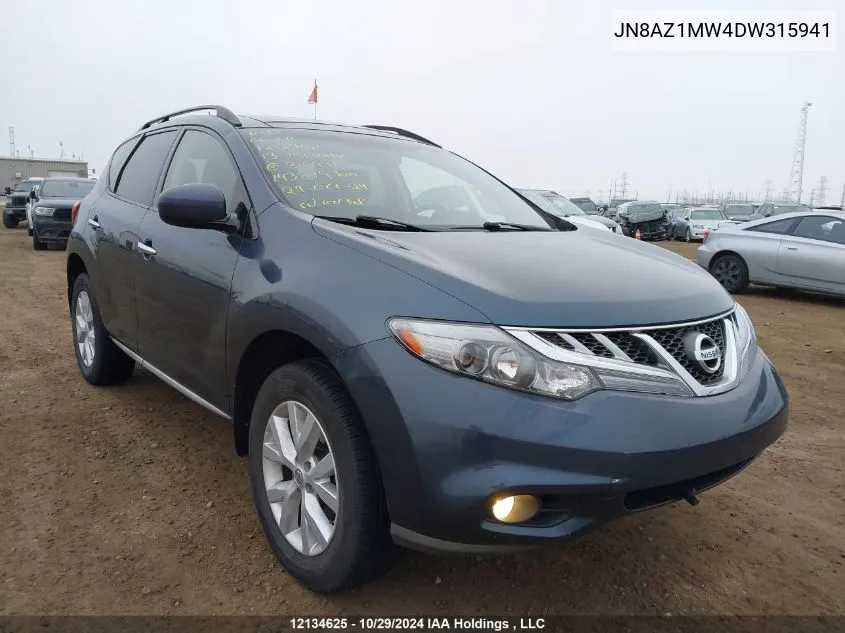 2013 Nissan Murano S/Sl/Le VIN: JN8AZ1MW4DW315941 Lot: 12134625