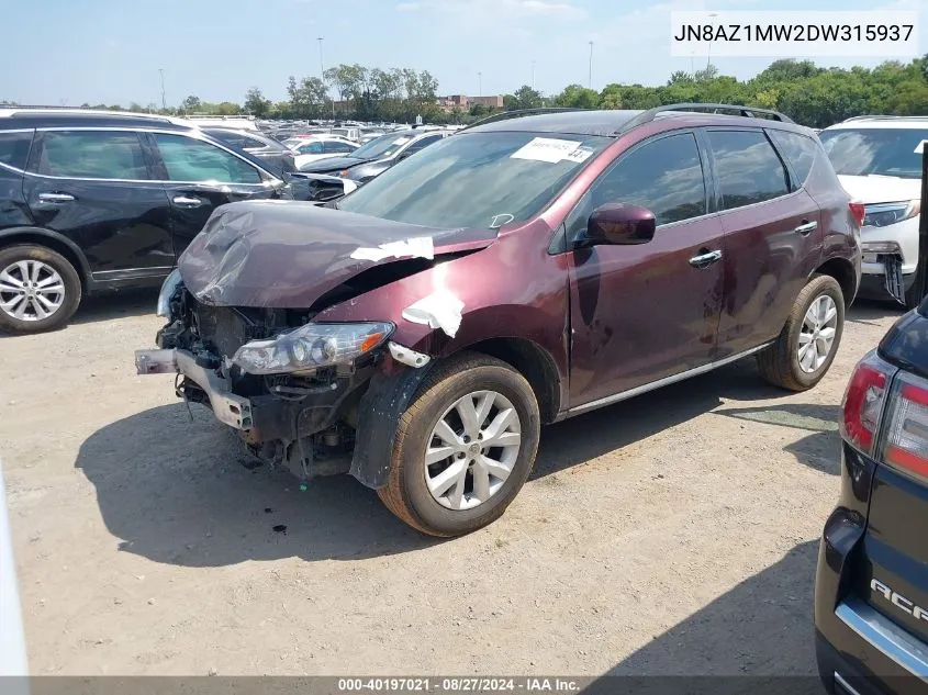 2013 Nissan Murano Sv VIN: JN8AZ1MW2DW315937 Lot: 40197021