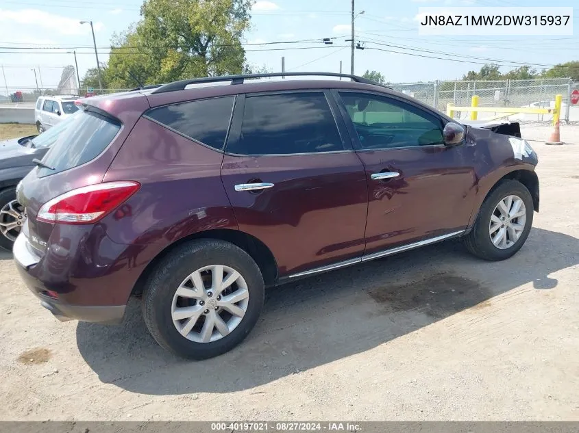 2013 Nissan Murano Sv VIN: JN8AZ1MW2DW315937 Lot: 40197021