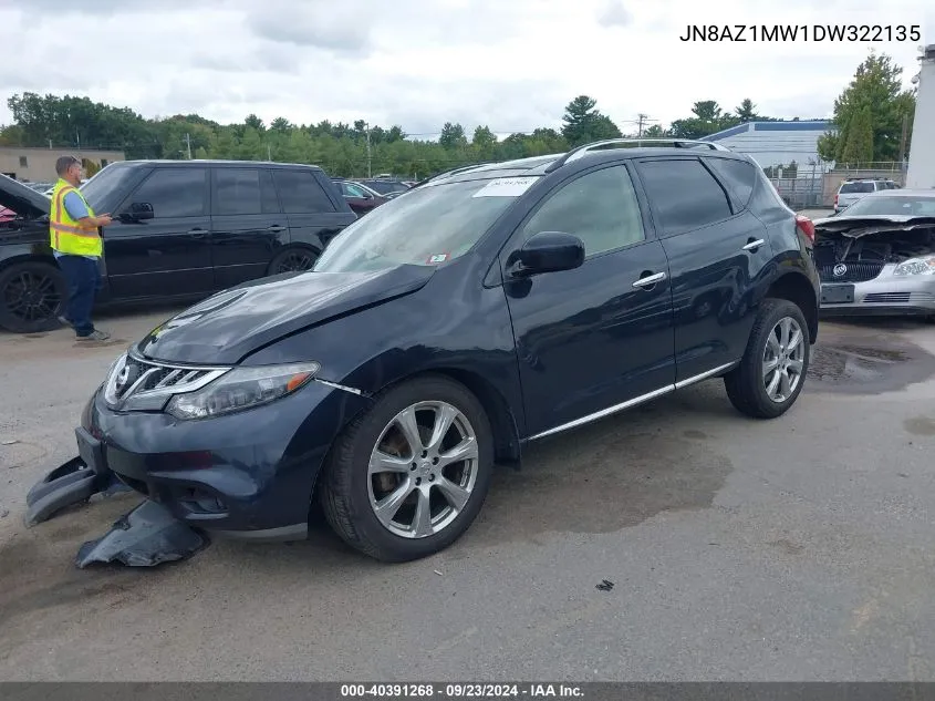 2013 Nissan Murano S/Sl/Le VIN: JN8AZ1MW1DW322135 Lot: 40391268