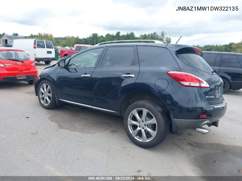 2013 Nissan Murano S/Sl/Le VIN: JN8AZ1MW1DW322135 Lot: 40391268