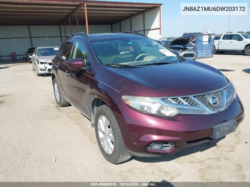 2013 Nissan Murano Sl VIN: JN8AZ1MU6DW203172 Lot: 40608919