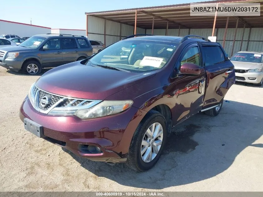 2013 Nissan Murano Sl VIN: JN8AZ1MU6DW203172 Lot: 40608919