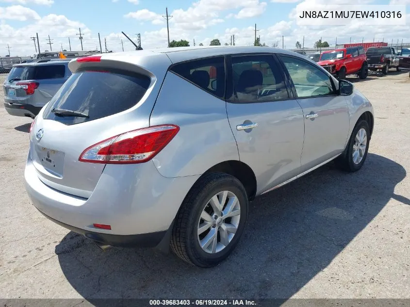 2014 Nissan Murano Le/S/Sl/Sv VIN: JN8AZ1MU7EW410316 Lot: 39683403