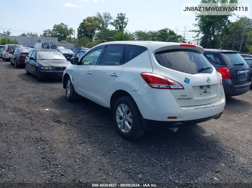 2014 Nissan Murano S VIN: JN8AZ1MW0EW504118 Lot: 40304927