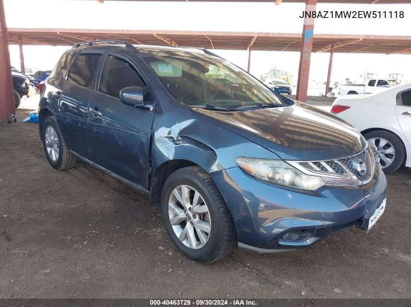 2014 Nissan Murano S/Sl/Sv/Le VIN: JN8AZ1MW2EW511118 Lot: 40463729