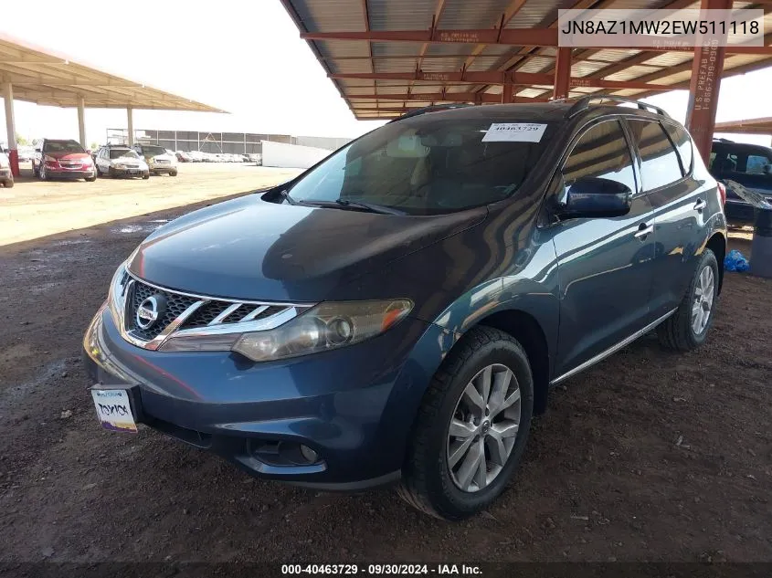 2014 Nissan Murano S/Sl/Sv/Le VIN: JN8AZ1MW2EW511118 Lot: 40463729