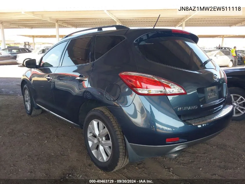 2014 Nissan Murano S/Sl/Sv/Le VIN: JN8AZ1MW2EW511118 Lot: 40463729