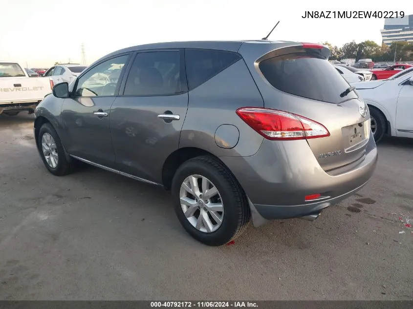 2014 Nissan Murano S VIN: JN8AZ1MU2EW402219 Lot: 40792172