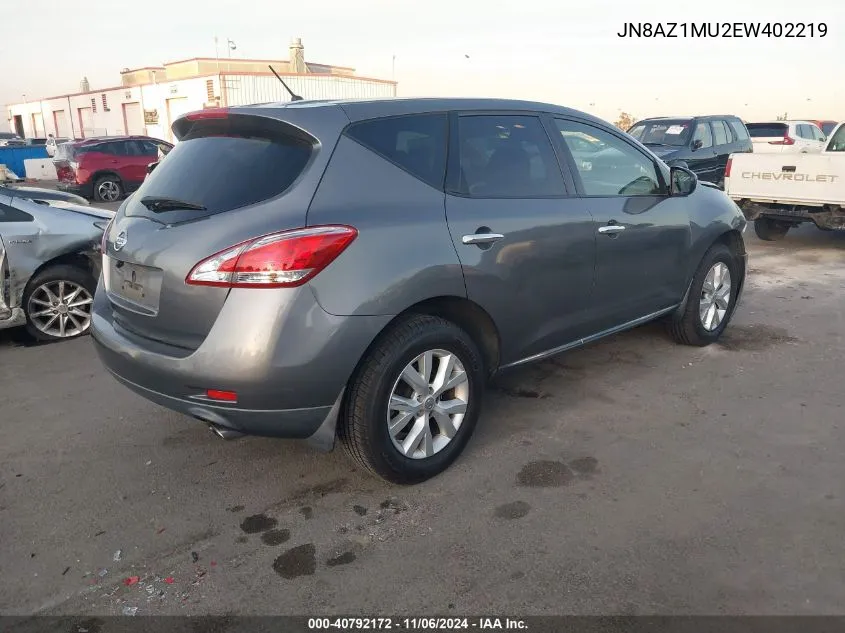 2014 Nissan Murano S VIN: JN8AZ1MU2EW402219 Lot: 40792172