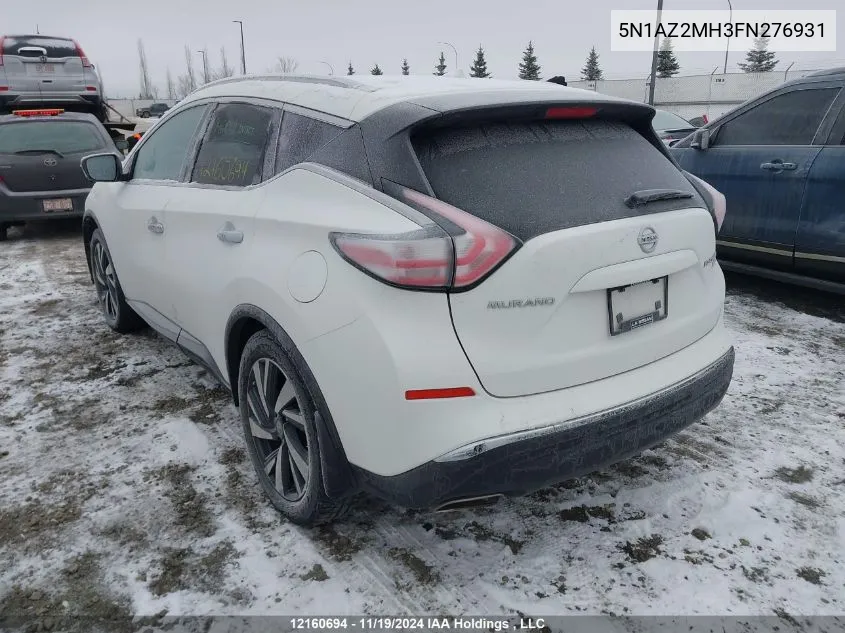 2015 Nissan Murano VIN: 5N1AZ2MH3FN276931 Lot: 12160694