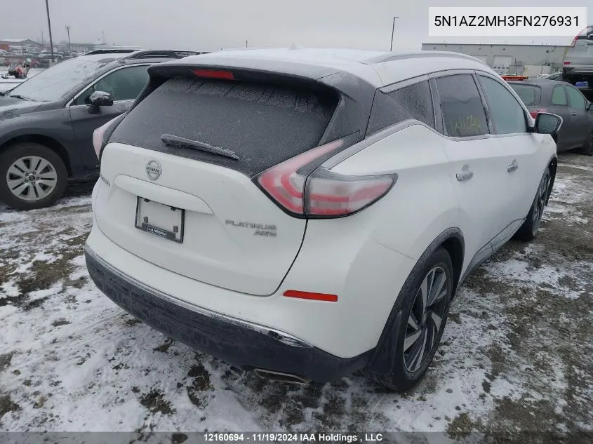 2015 Nissan Murano VIN: 5N1AZ2MH3FN276931 Lot: 12160694