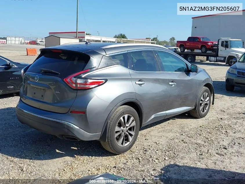 2015 Nissan Murano Sl VIN: 5N1AZ2MG3FN205607 Lot: 40398958