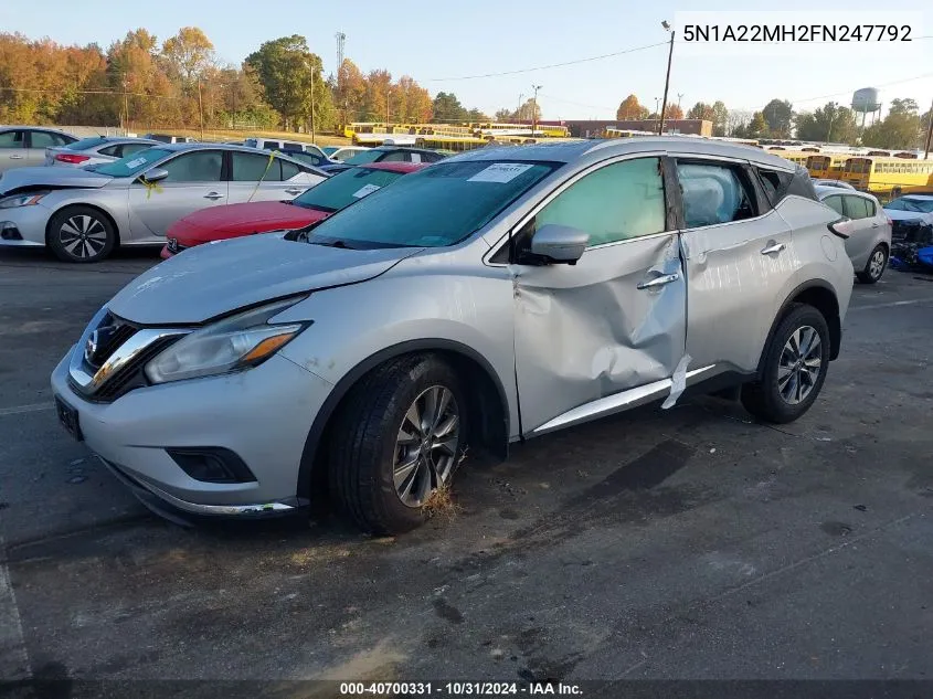 2015 Nissan Murano Sl VIN: 5N1A22MH2FN247792 Lot: 40700331