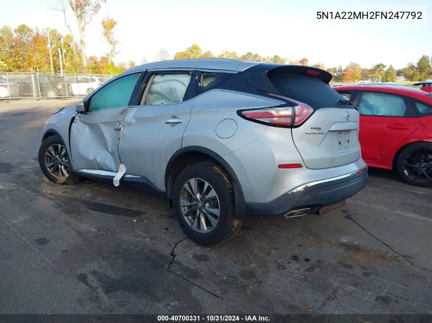 2015 Nissan Murano Sl VIN: 5N1A22MH2FN247792 Lot: 40700331