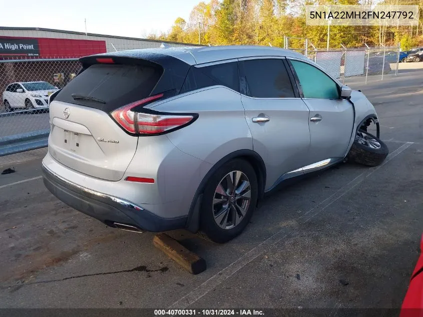 2015 Nissan Murano Sl VIN: 5N1A22MH2FN247792 Lot: 40700331